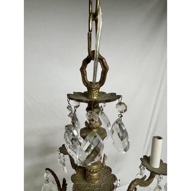Metal French Style Brass and Crystal Chandelier For Sale - Image 7 of 9