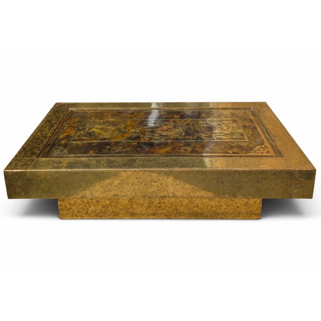Striking 1970s Hollywood Regency coffee table by Bernhard Rohne for Mastercraft, showcasing the designer’s signature use...