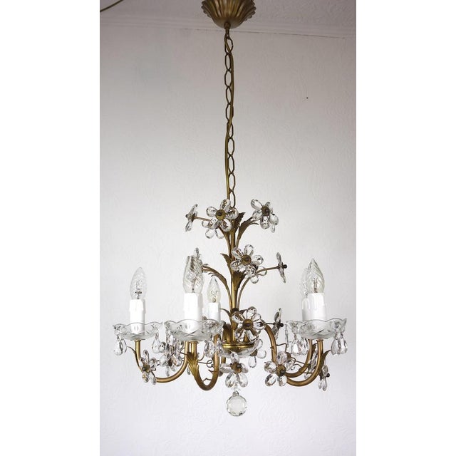 Antique Italian Gold-Plated Metal Crystal Flowers Chandelier, 1950s For Sale - Image 9 of 17