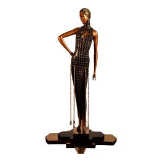 1990s Erte Limited Edition Art Deco Bronze Sculpture With Crystal Beaded Dress, 20.5" For Sale