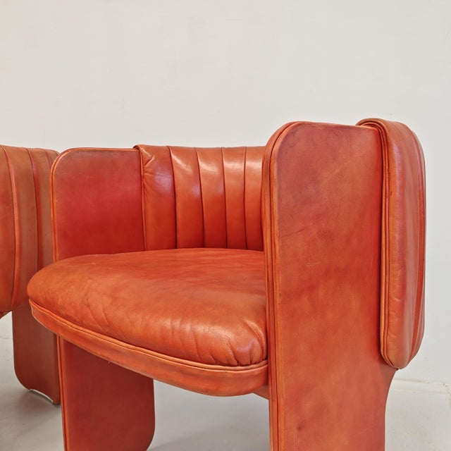 Brown Leather Dinette Tub Chairs by Luigi Massoni for Poltrona Frau, 1970s, Set of 2 For Sale - Image 8 of 18
