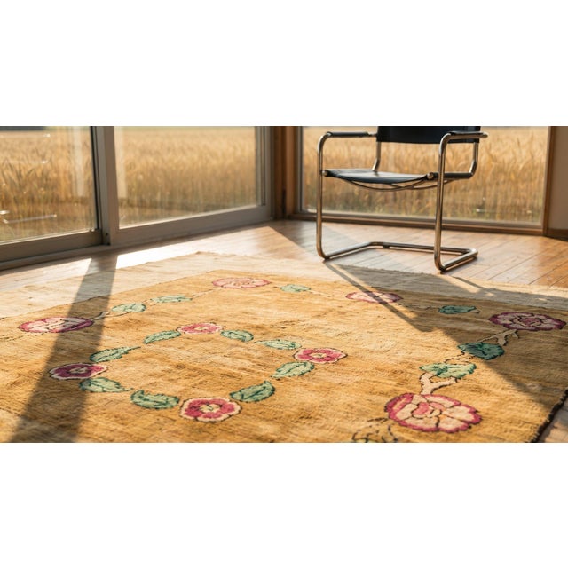 Textile Artistic Floral Inlay Pattern Antique Square Shape American Floral Hand Knotted Pile Rug For Sale - Image 7 of 7