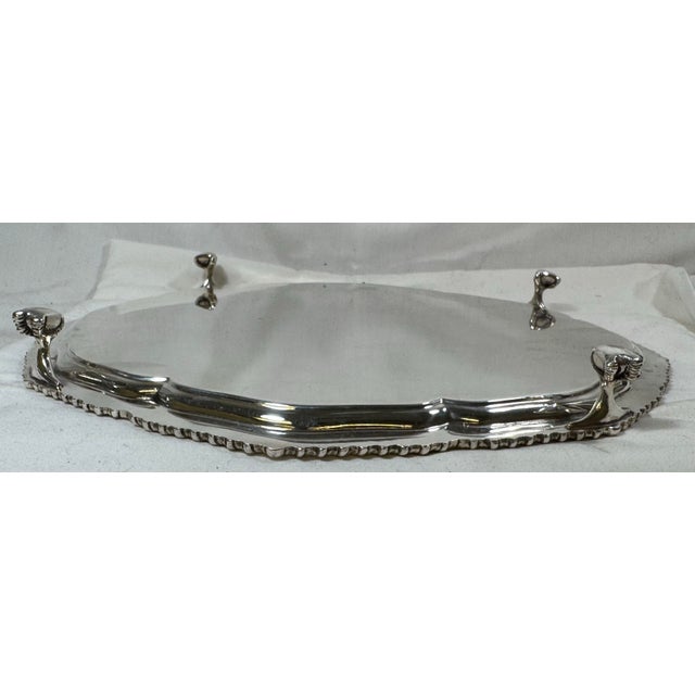 Vintage Scalloped Edge Silver Plate Serving Tray/Platter With Talon Claw Feet From Harrods in England - Circa 1970 For Sale - Image 10 of 12