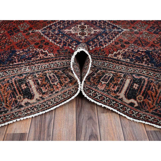 1950 6'9"x10'0" Bossa Nova Red Soft Wool Hand Knotted Vintage Persian Joshagan Rug For Sale - Image 9 of 12
