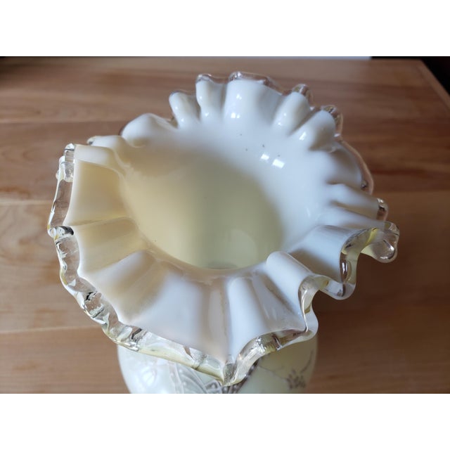 1970s Vintage Fenton Burmese Ruffled Vase | Hand-Blown Mid-Century Art Glass For Sale - Image 5 of 10