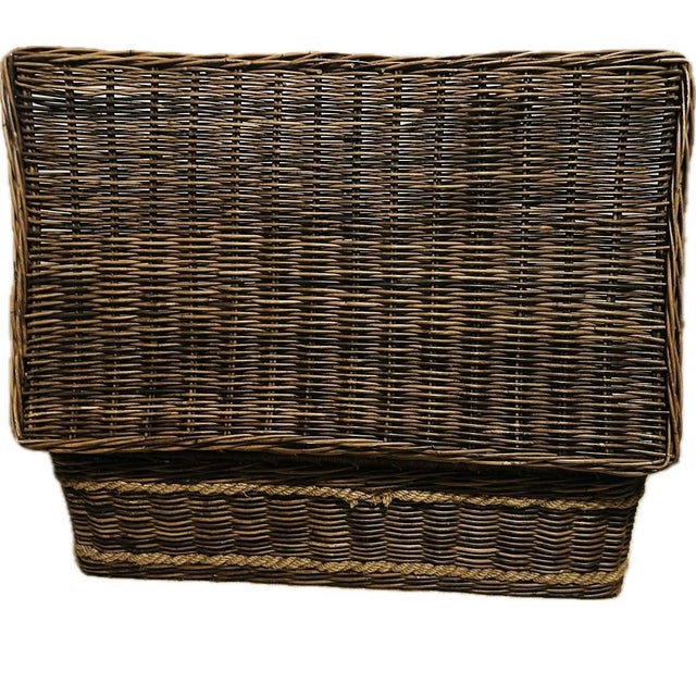 Vintage Large Coastal Rattan & Wicker Coffee Table With Storage in the Style of Ralph Lauren For Sale In Miami - Image 6 of 9