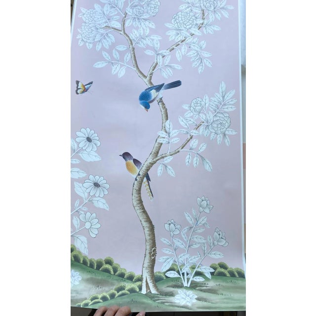 Paper 24" *53"/Panel, a Set of 2 Panels Pink Chinoiserie Printed Wallpaper Panels, For Sale - Image 7 of 7