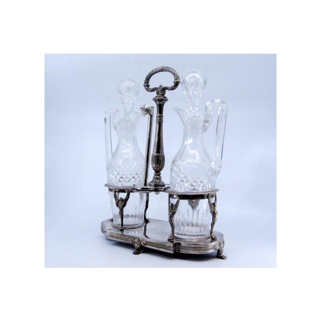 Silver and Cut Glass Cruets with Applications, Friezes and Reliefs, Set of 3 For Sale - Image 3 of 10