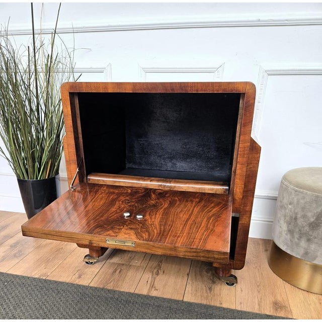 Vintage Italian Art Deco Veneer Burl Wood Dry Bar Cart Cabinet, 1950s For Sale - Image 9 of 10