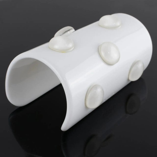 Krizia White Resin Lucite Cuff Bangle Bracelet with Cabochons For Sale - Image 12 of 13