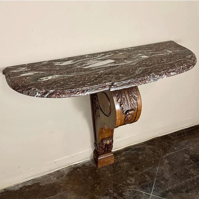 Burnt Umber 19th Century French Louis XIV Walnut Marble Top Console For Sale - Image 8 of 13