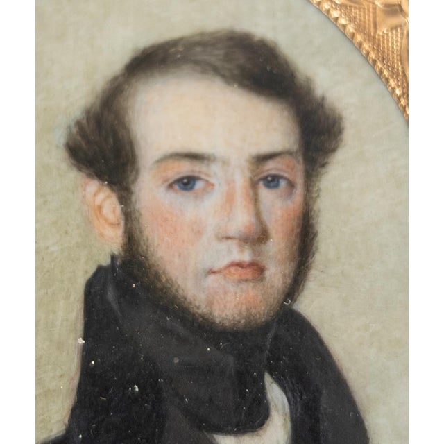 Mid 19th Century 19th Century Fine American Miniature Watercolor Portrait of a Gentleman For Sale - Image 5 of 16