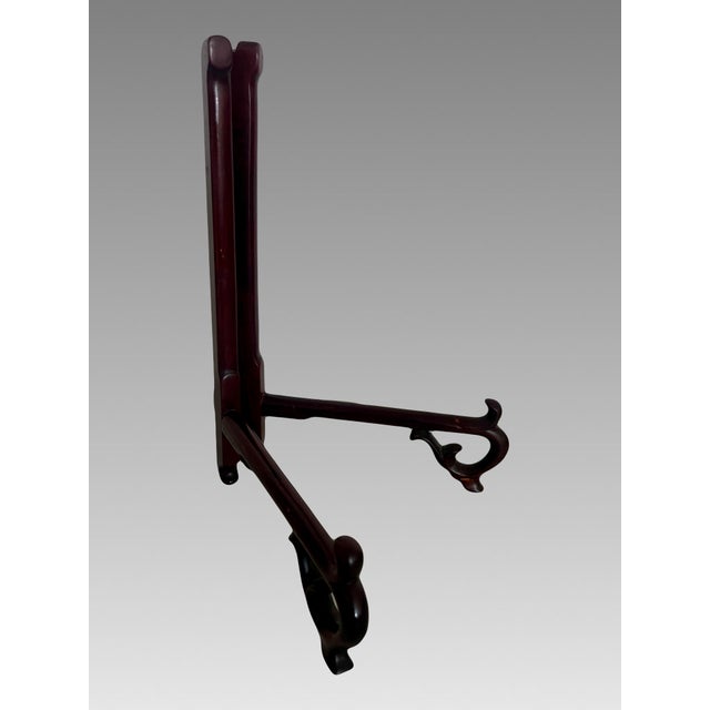 Large Ornate Folding Chinese Expresso Brown Rosewood Plate, Charger, Display Stand For Sale - Image 4 of 5