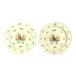 English Creamware Large Shaped Chinoiserie Dishes