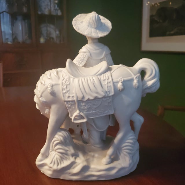 incredibly intricate detail on both the Man and Horse. likely crafted in Dehua China, Wonderful bisque finish