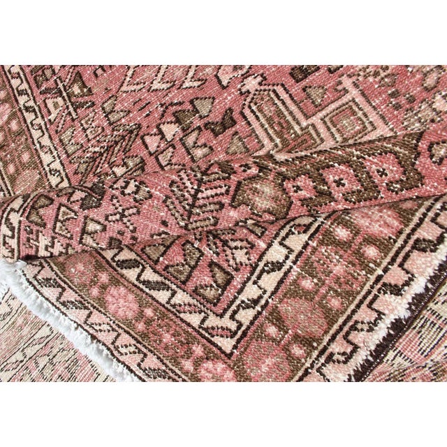 Long Narrow Persian Heriz Runner With Tribal Design in Pink and Taupe For Sale - Image 10 of 13