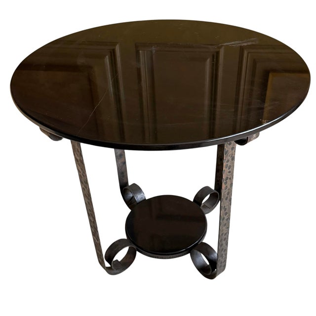 Art Deco Art Deco Edgar Brandt Style Wrought Iron Black Marble Tulip Side Table - 1 of 2 For Sale - Image 3 of 5