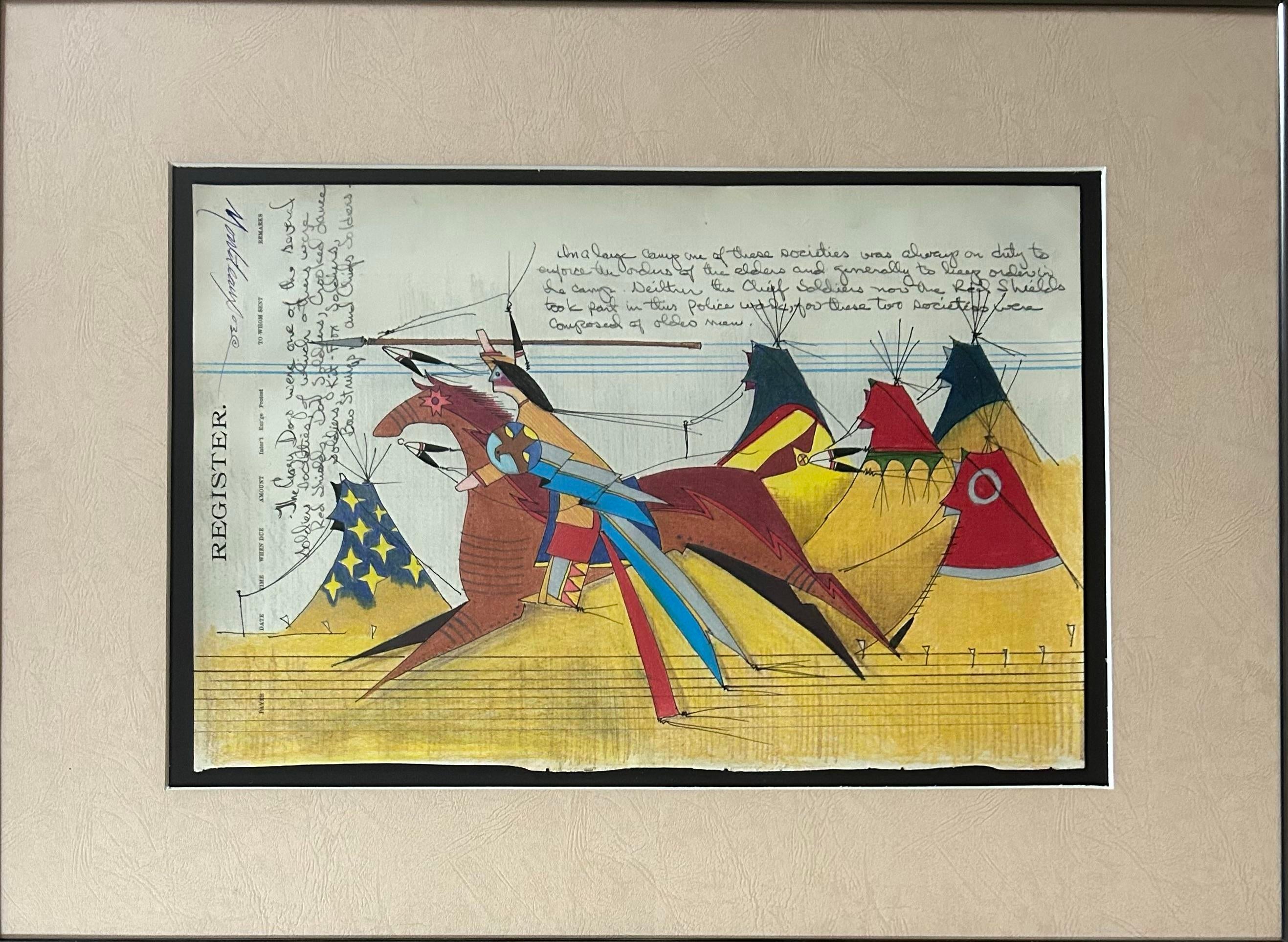 Original Framed Lakota Native American Abstract Drawing “Sicango