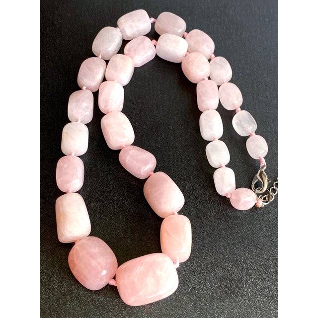 Large Rose Quartz Statement Necklace | Knotted Silk Cord | 304 Stainless Steel Clasp | Luxe Pink Gemstone Beaded Necklace For Sale - Image 4 of 17