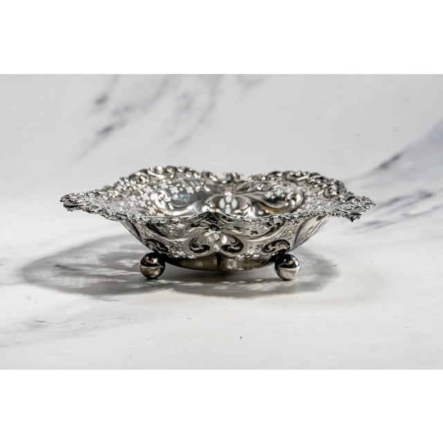 Repoussé Pierced Jewelry Tray Antique Gorham Sterling Silver Heart Catchall Dish Luxury Home Decor For Sale - Image 9 of 13