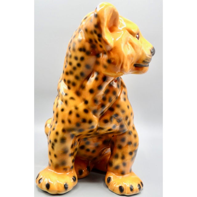 Mid-Century Modern Mid Century Italian Glazed Leopard Cub Figurine For Sale - Image 3 of 12