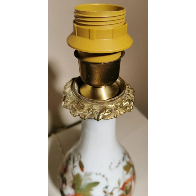Glass Napoleon III Style French Hand Painted Opaline Glass Oil Lamps - a Pair For Sale - Image 7 of 13