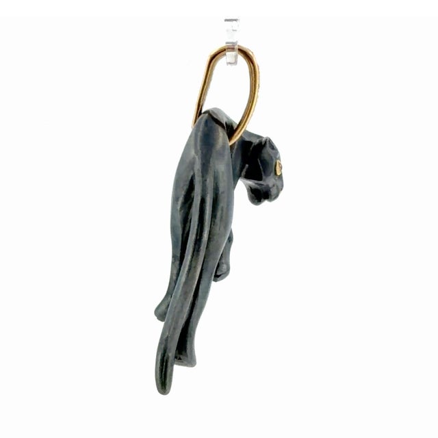 Contemporary Vintage Cartier Panthere Diamond Silverium Black Silver 18k Yellow Gold Pendant For Sale - Image 3 of 9