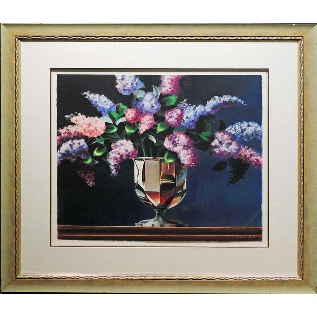 James Jensen Original Pastel "Lilac" Flower With Custom Frame For Sale