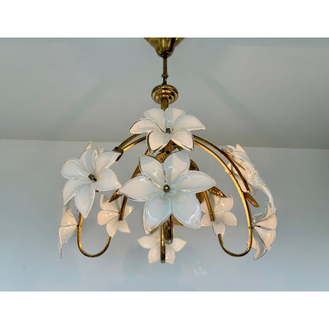 Vintage Murano Style Glass Daisy Chandelier With Handcrafted White Floral Details For Sale - Image 12 of 16