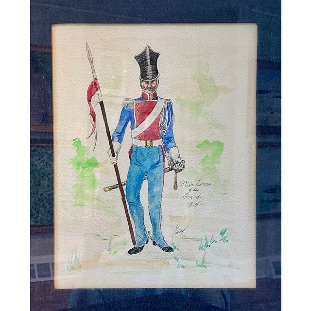 Traditional 19th Century French and Polish Solider Portrait Watercolor Paintings in Gold Frame - a Pair For Sale - Image 3 of 10