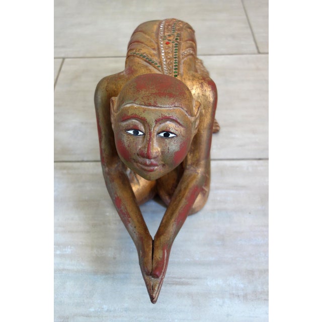 Burmese Artist, Statues of Buddhist Monks in Prayer, 19th Century, Wood, Set of 2 For Sale - Image 10 of 18