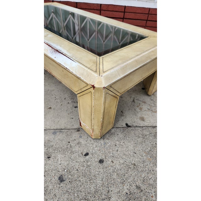 1970s Vintage Distressed Leather Coffee Table For Sale - Image 5 of 12