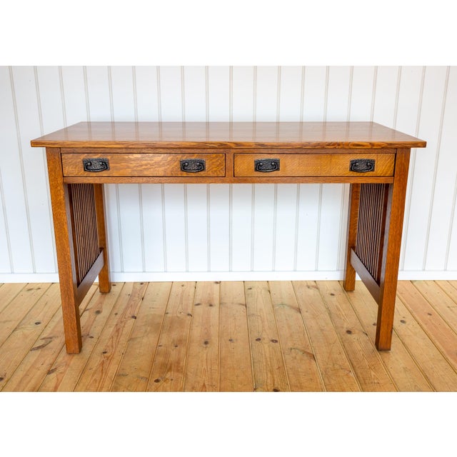 Arts and Crafts Mission Oak Desk by L. and J.G Stickley, 1993 For Sale - Image 12 of 18