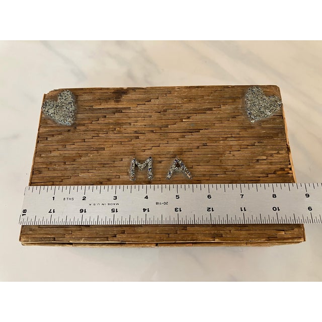 Wood 1930s Tramp Art Jewelry Box Tribute to Mother, Cigar Box, Match Work With Velvet Lining For Sale - Image 7 of 7