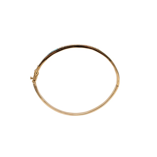 Ladies 14k Yellow Gold 1.27ctw Diamonds & Turquoise Hinged Bangle Bracelet For Sale In Houston - Image 6 of 8