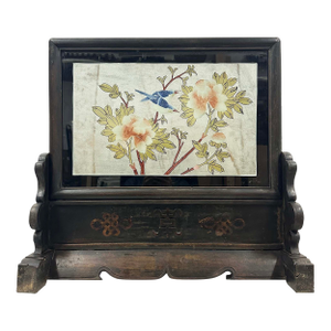Antique Chinese Wooden/Revers Painting Glass Table Screen
