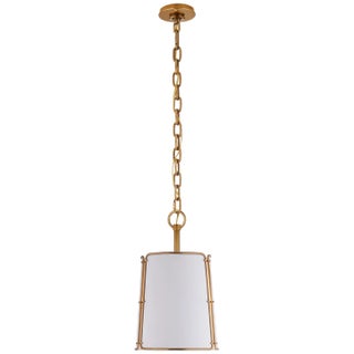 Carrier & Company for Visual Comfort Signature Hastings Small Pendant in Hand-Rubbed Antique Brass with White Shade For Sale
