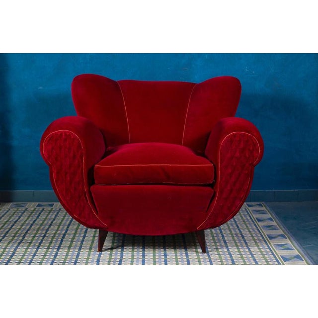 Set of Mid-Century Red Velvet Lounge Chairs, 1940s For Sale - Image 4 of 9