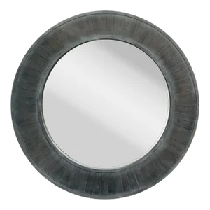 Organic Modern Large Gray Planked Wood Round Wall Mirror