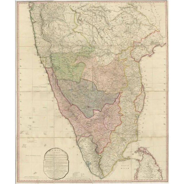 Large Decorative Colonial-Era Map of South India Peninsula of India, 1800 For Sale - Image 13 of 13