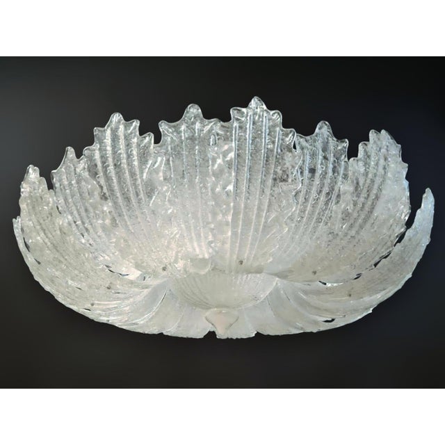 Vintage Italian Murano glass flush mount with clear graniglia glass leaves mounted on white metal frame / Made in Italy in...