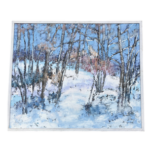1980’s Original Impressionist Snow Scene Landscape Painting “Whose Woods Are These”Signed