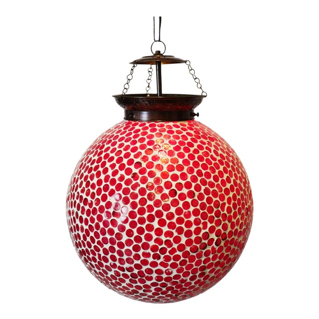 Cherry Red Mosaic Globe Pendant Light Small For Sale