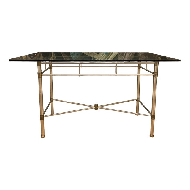 Table with Glass Top and Frame in Metal and Brass, 1980s For Sale