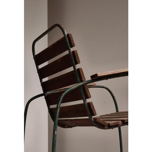 Swedish Iron Garden Armchair with Green Lacquered Wooden Slats, 1930s For Sale - Image 4 of 15