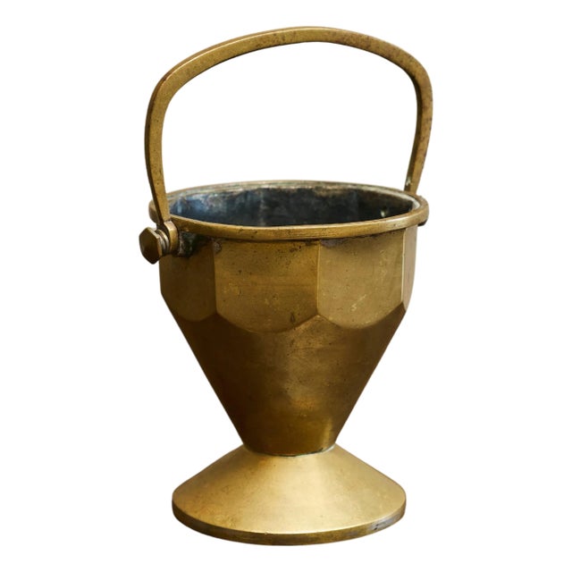 Art Deco Basket with Handle in Patinated Brass Early 20th Century, 1940s For Sale