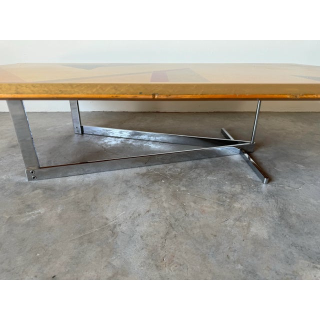 Postmodern Postmodern Italian Giovanni Offredi for Saporiti Maple and Chrome Coffee Table/ Sold For Sale - Image 3 of 12