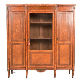 Paul Sormani Style Antique French Regency Louis XVI Kingwood Inlaid Marquetry Armoire or Bookcase Cabinet With Mounted Bronze Ormolu, Circa 1880s For Sale