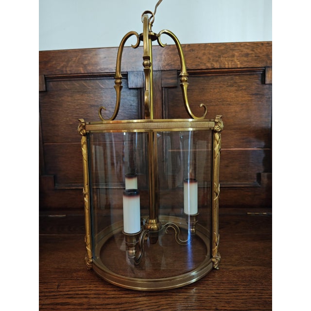 Pair of Mid 20th Century French Bronze Convex Half Lantern Wall Sconces, Louis XVI Ribbon & Reed For Sale - Image 10 of 10