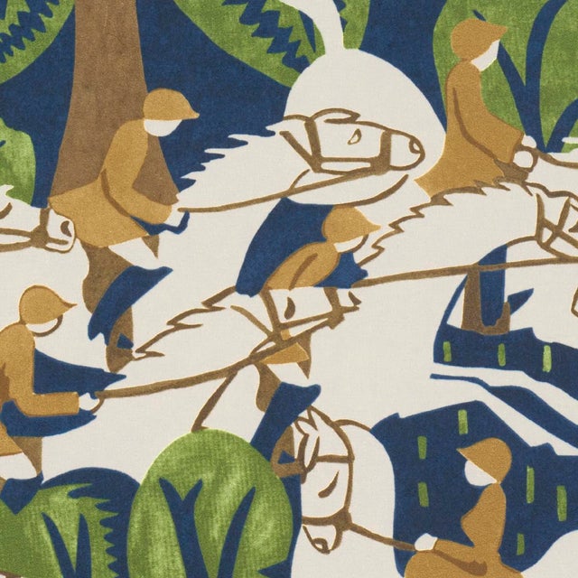 Schumacher SAMPLE - Schumacher x The New Yorker Margaret Schloeman's Fox Chase Wallpaper In Navy & Green For Sale - Image 4 of 5